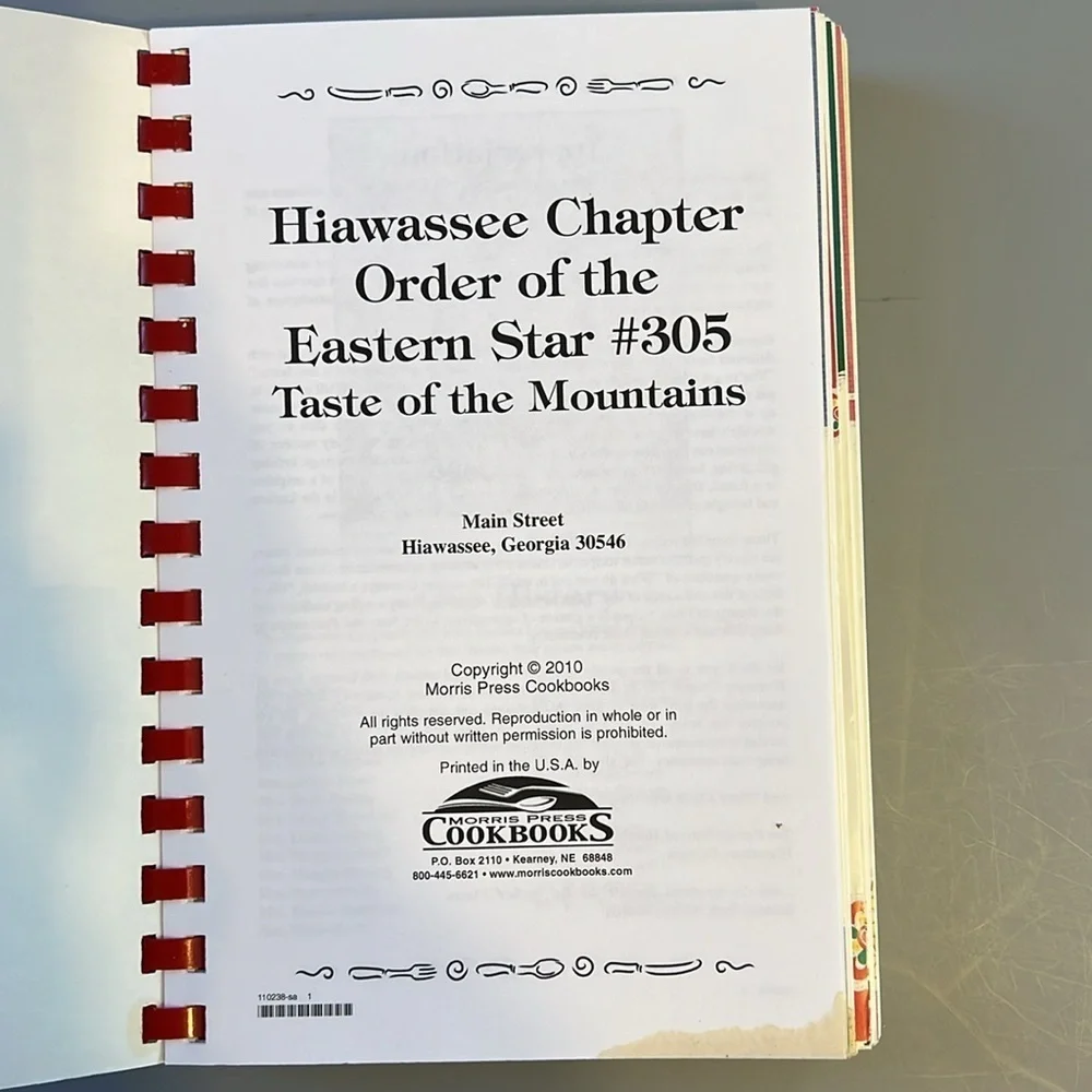 Taste of The Mountains Hiawassee Chapter Eastern Star Cookbook